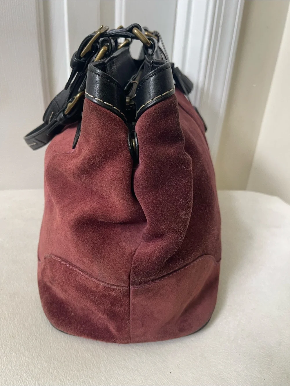 Coach Hamptons suede Bag with Black Leather Trim